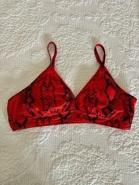 SHEIN Red Snake Print Bikini Top